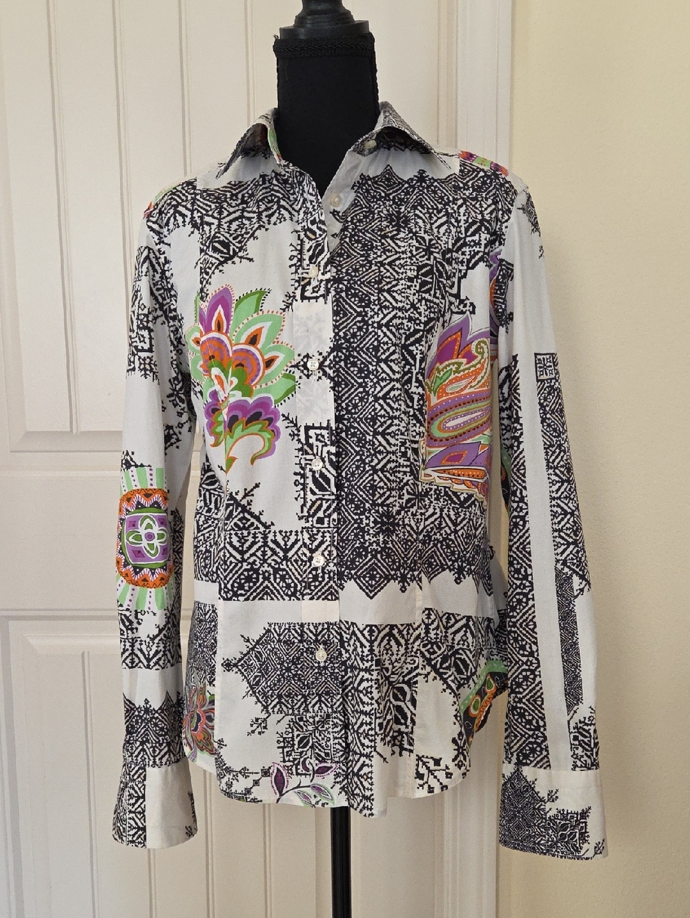 Etro Milano Floral Print Paisley Women's Blouse Shirt, Size 48 IT, US 12, Large